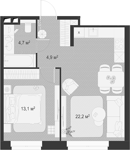 Планировка — Гранд Комфорт 3, 2-комн., 45 м²