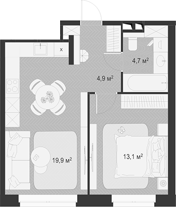 Планировка — Гранд Комфорт 3, 2-комн., 43 м²
