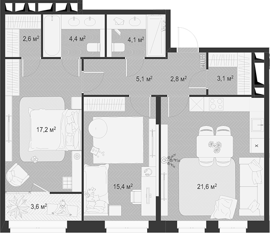 Планировка — Гранд Комфорт 3, 3-комн., 76 м²