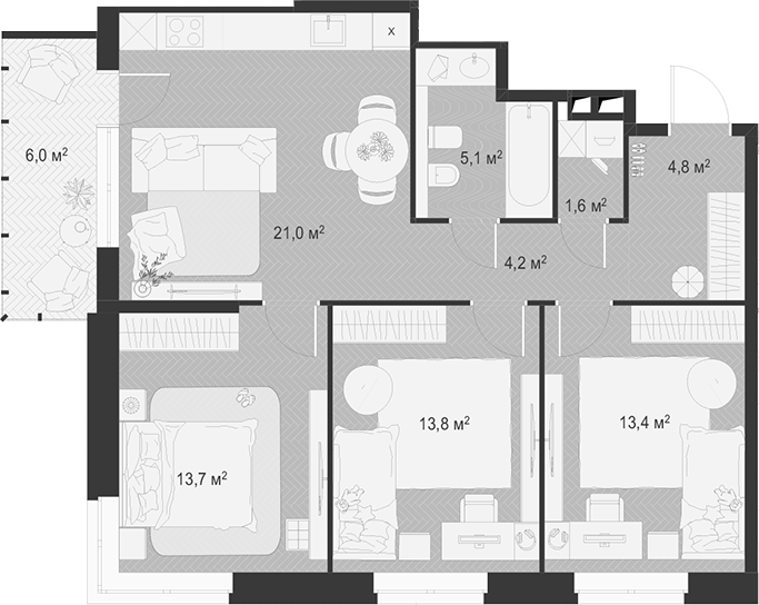 Планировка — Гранд Комфорт 3, 4-комн., 78 м²