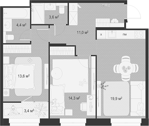 Планировка — Гранд Комфорт 3, 3-комн., 67 м²