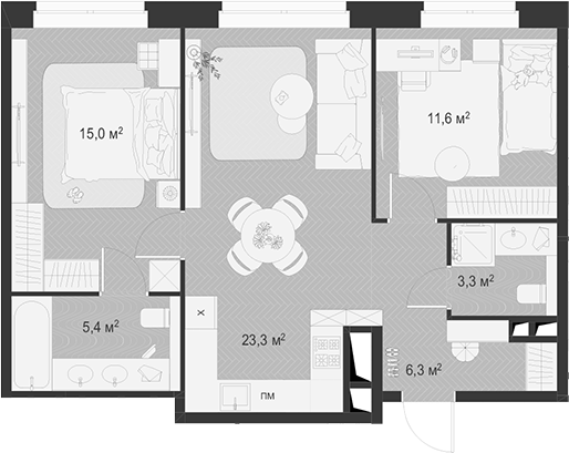 Планировка — Гранд Комфорт 3, 3-комн., 65 м²