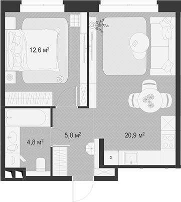 Планировка — Гранд Комфорт 3, 2-комн., 43 м²