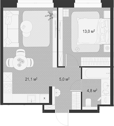 Планировка — Гранд Комфорт 3, 2-комн., 44 м²