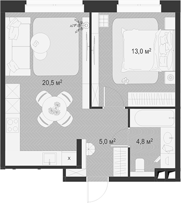 Планировка — Гранд Комфорт 3, 2-комн., 43 м²