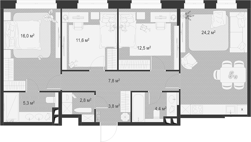 Планировка — Гранд Комфорт 3, 4-комн., 88 м²