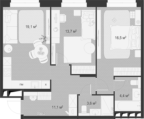 Планировка — Гранд Комфорт 3, 3-комн., 68 м²