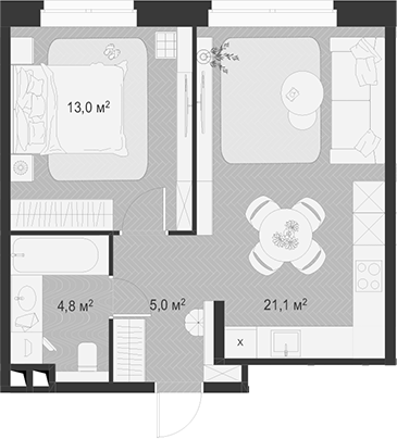 Планировка — Гранд Комфорт 3, 2-комн., 44 м²