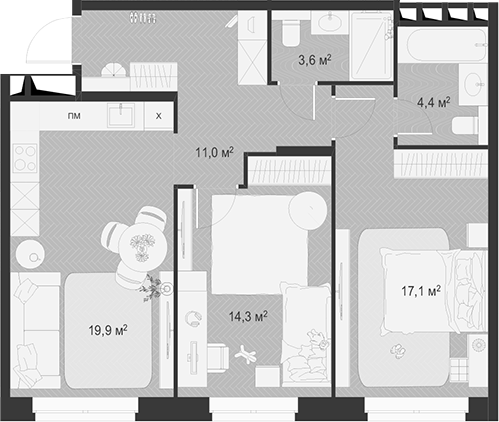 Планировка — Гранд Комфорт 3, 3-комн., 70 м²