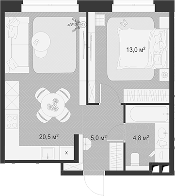 Планировка — Гранд Комфорт 3, 2-комн., 43 м²