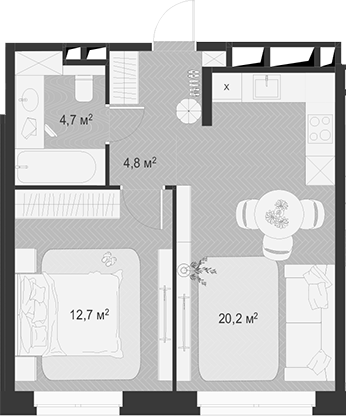 Планировка — Гранд Комфорт 3, 2-комн., 42 м²