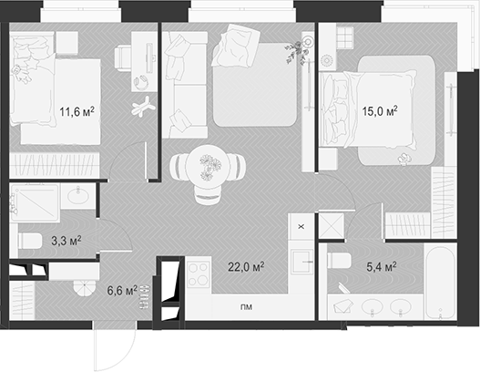 Планировка — Гранд Комфорт 3, 3-комн., 64 м²
