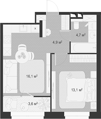 Планировка — Гранд Комфорт 3, 2-комн., 39 м²