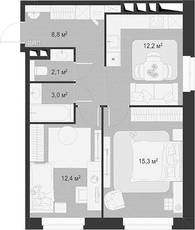 Планировка — Гранд Комфорт 3, 2-комн., 54 м²