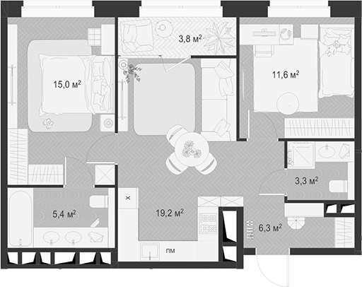 Планировка — Гранд Комфорт 3, 3-комн., 61 м²