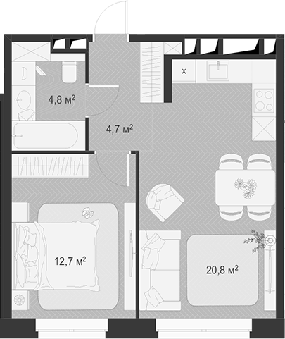 Планировка — Гранд Комфорт 3, 2-комн., 43 м²