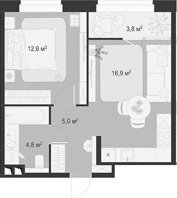 Планировка — Гранд Комфорт 3, 2-комн., 39 м²