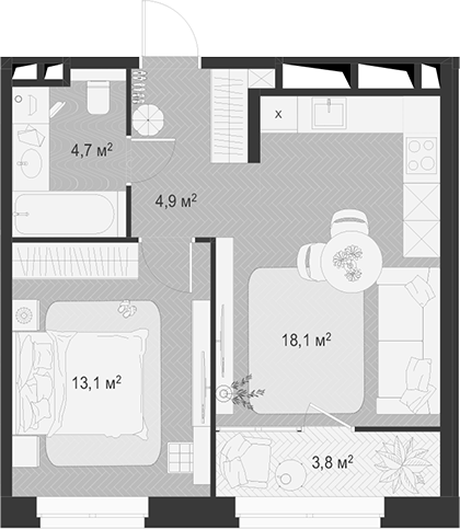 Планировка — Гранд Комфорт 3, 2-комн., 41 м²