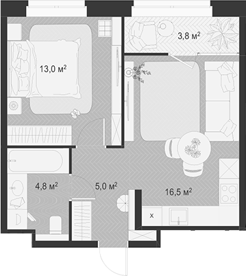 Планировка — Гранд Комфорт 3, 2-комн., 39 м²