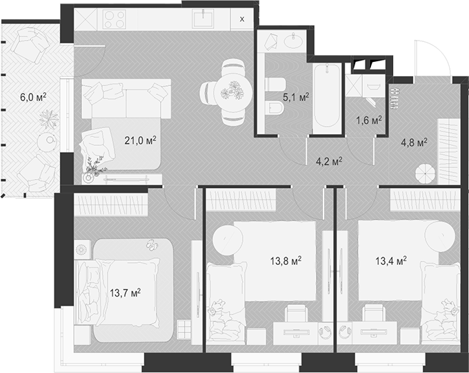 Планировка — Гранд Комфорт 3, 4-комн., 78 м²