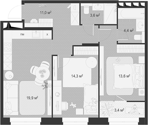 Планировка — Гранд Комфорт 3, 3-комн., 67 м²