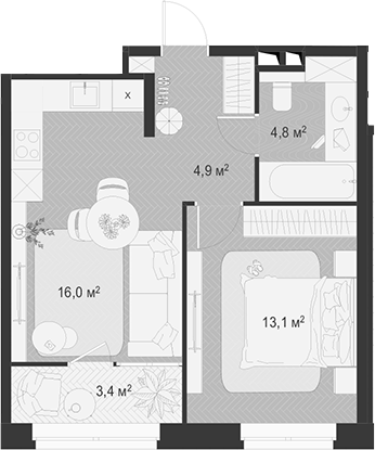 Планировка — Гранд Комфорт 3, 2-комн., 39 м²