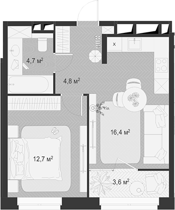 Планировка — Гранд Комфорт 3, 2-комн., 39 м²