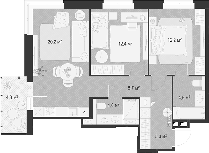 Планировка — Гранд Комфорт 3, 3-комн., 64 м²