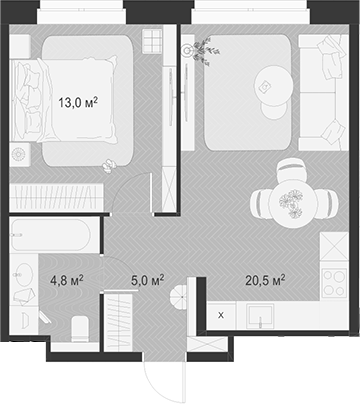 Планировка — Гранд Комфорт 3, 2-комн., 43 м²