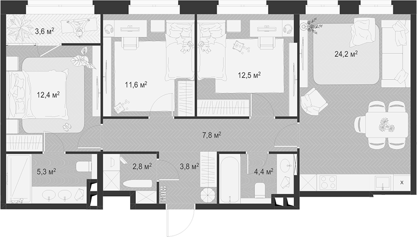Планировка — Гранд Комфорт 3, 4-комн., 85 м²