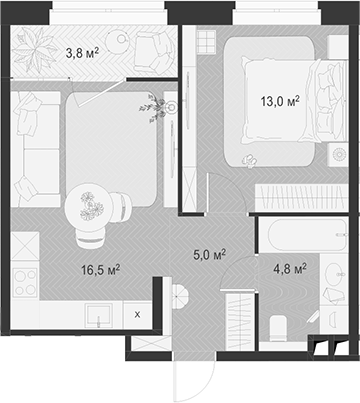Планировка — Гранд Комфорт 3, 2-комн., 39 м²