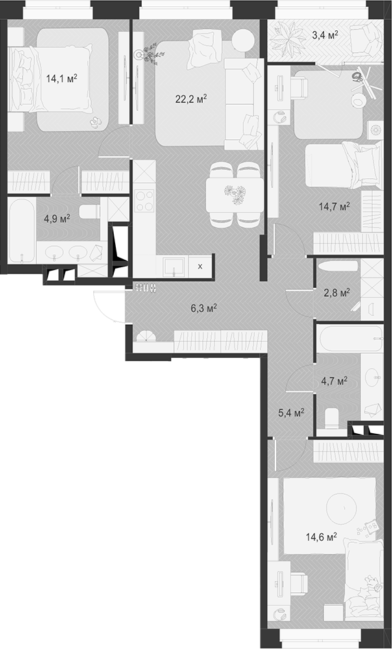 Планировка — Гранд Комфорт 3, 4-комн., 90 м²