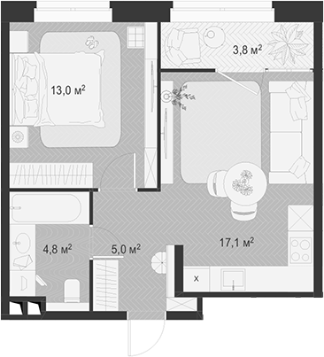 Планировка — Гранд Комфорт 3, 2-комн., 40 м²