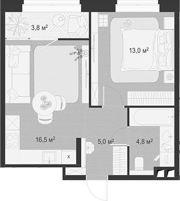 Планировка — Гранд Комфорт 3, 2-комн., 39 м²