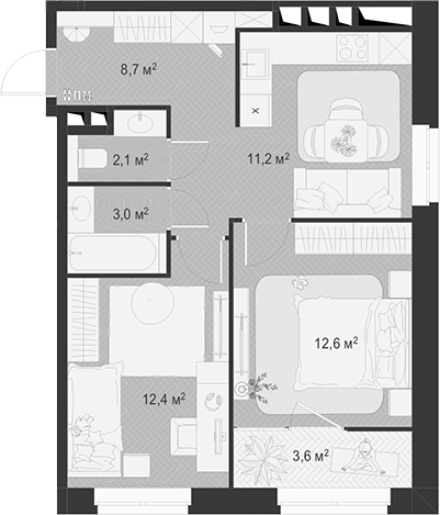 Планировка — Гранд Комфорт 3, 2-комн., 50 м²