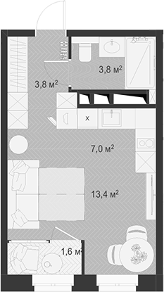 Планировка — Гранд Комфорт 3, Студия, 28 м²
