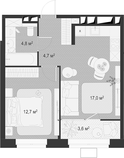 Планировка — Гранд Комфорт 3, 2-комн., 39 м²