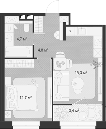 Планировка — Гранд Комфорт 3, 2-комн., 38 м²