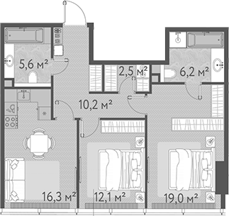 Планировка — ОНЕ, 3-комн., 72 м²