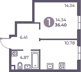Планировка — Нижегородская от Гранель, 1-комн., 36 м²