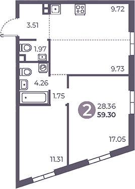 Планировка — Нижегородская от Гранель, 3-комн., 59 м²