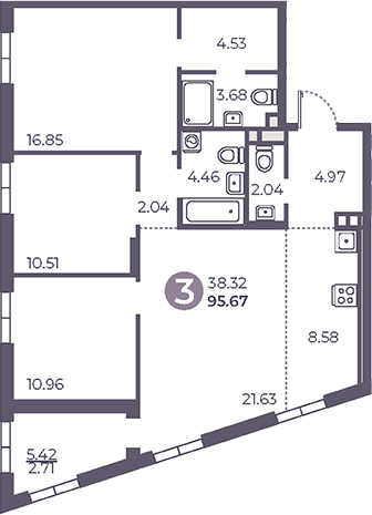 Планировка — Нижегородская от Гранель, 4-комн., 93 м²