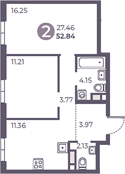Планировка — Нижегородская от Гранель, 2-комн., 53 м²