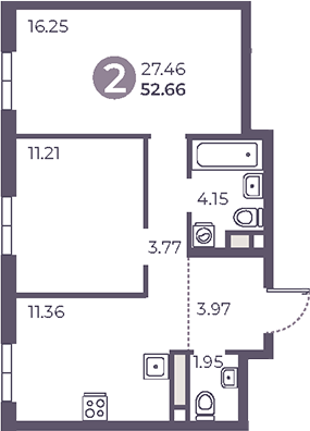 Планировка — Нижегородская от Гранель, 2-комн., 53 м²