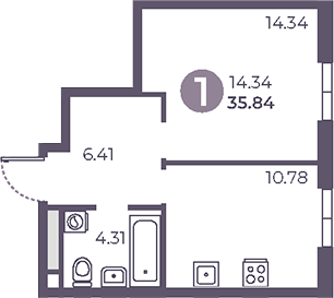 Планировка — Нижегородская от Гранель, 1-комн., 36 м²