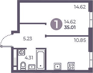 Планировка — Нижегородская от Гранель, 1-комн., 35 м²
