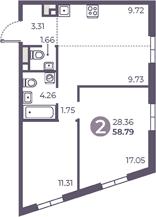 Планировка — Нижегородская от Гранель, 3-комн., 59 м²