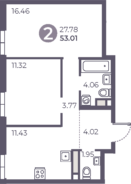 Планировка — Нижегородская от Гранель, 2-комн., 53 м²