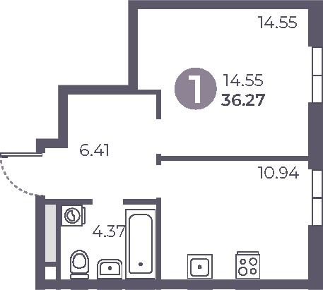 Планировка — Нижегородская от Гранель, 1-комн., 36 м²