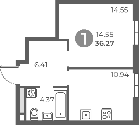 Планировка — Нижегородская от Гранель, 1-комн., 36 м²